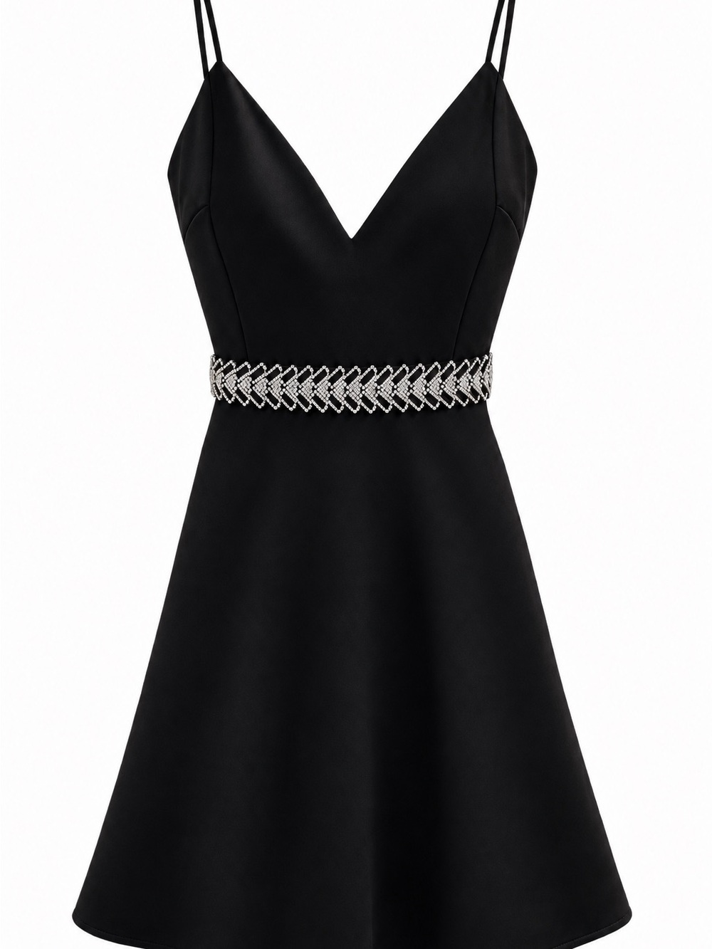 Charlotte Russe Black Spaghetti-Strap Mini Dress with Silver Waist Detail